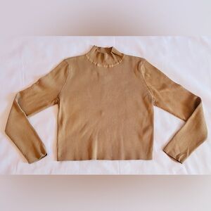 Light Brown Long Sleeve Ribbed Knit Mock Neck Crop Top Size Large